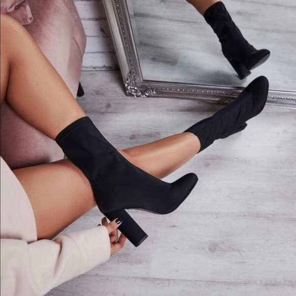 EGO Shoes - Hayden Block Heel Sock in Black Lycra
